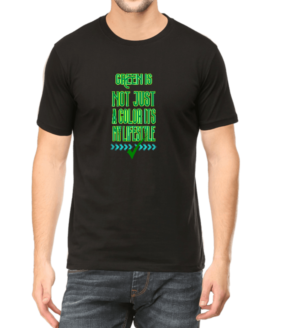 Black tshirt for Men with Green Lifestyle Quote