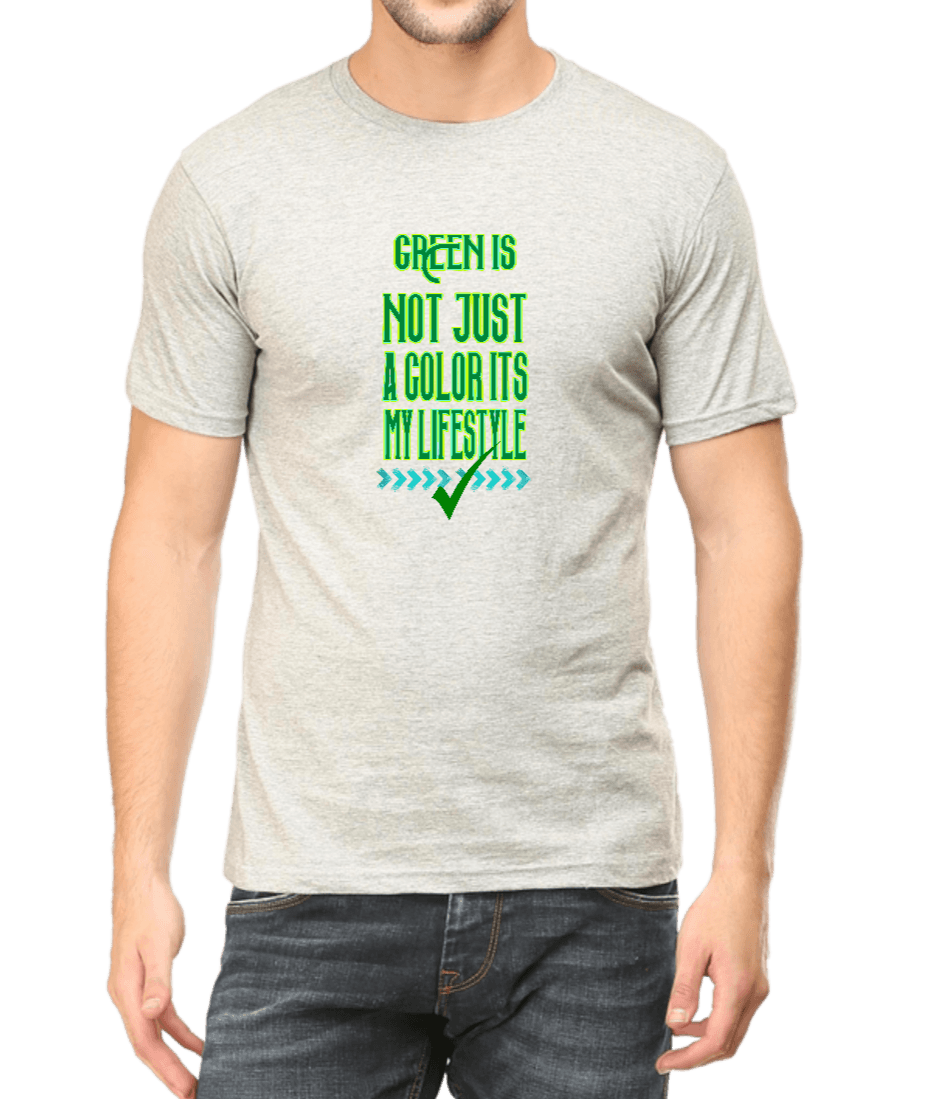 Light grey tshirt for Men with Green Lifestyle Quote