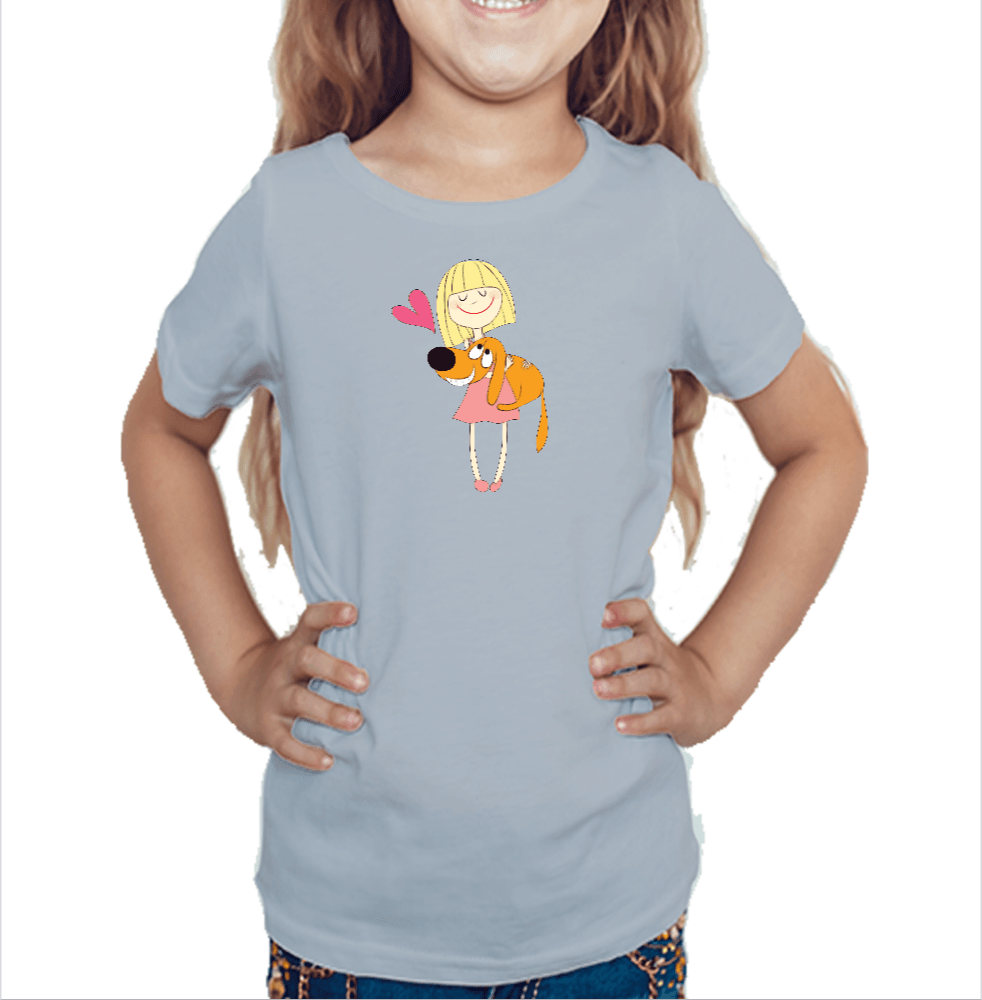 Light grey tshirt for girls printed with love your dog design