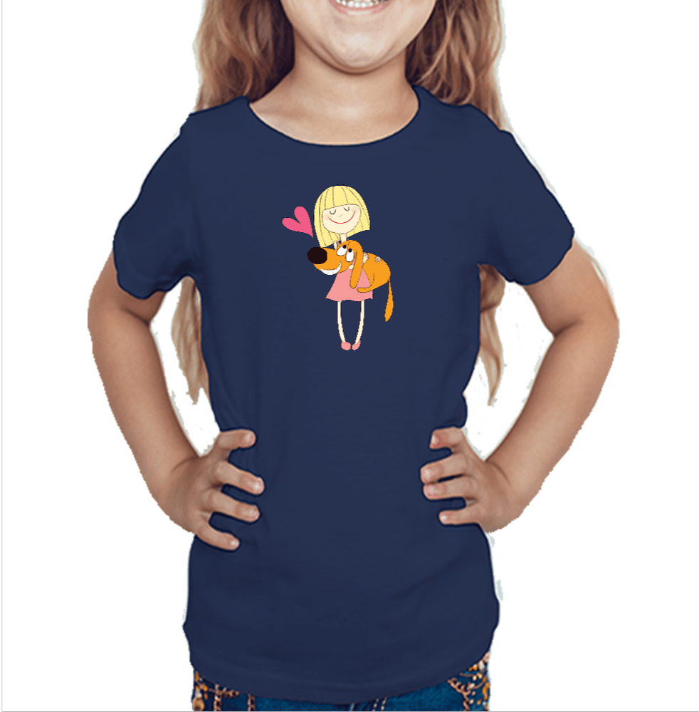 Navy blue tshirt for girls printed with love your dog design