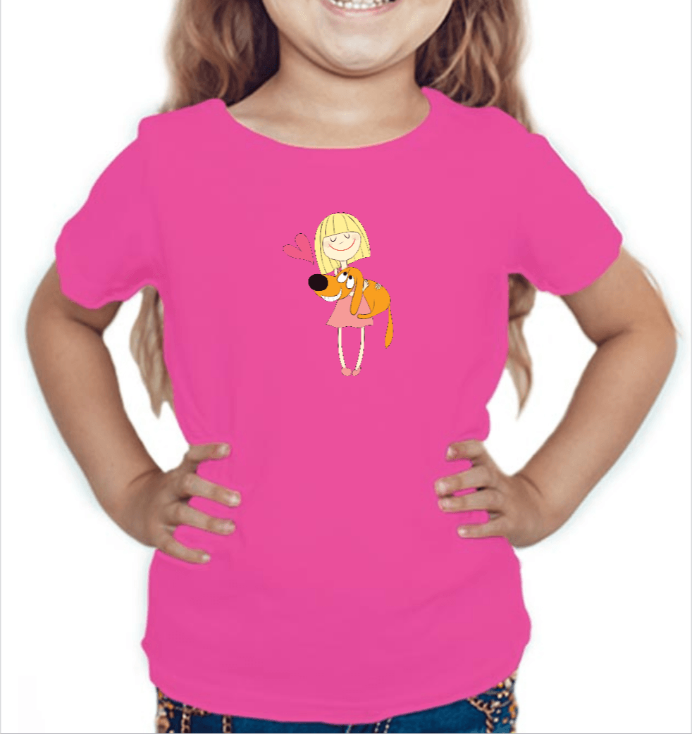 Pink tshirt for girls printed with love your dog design