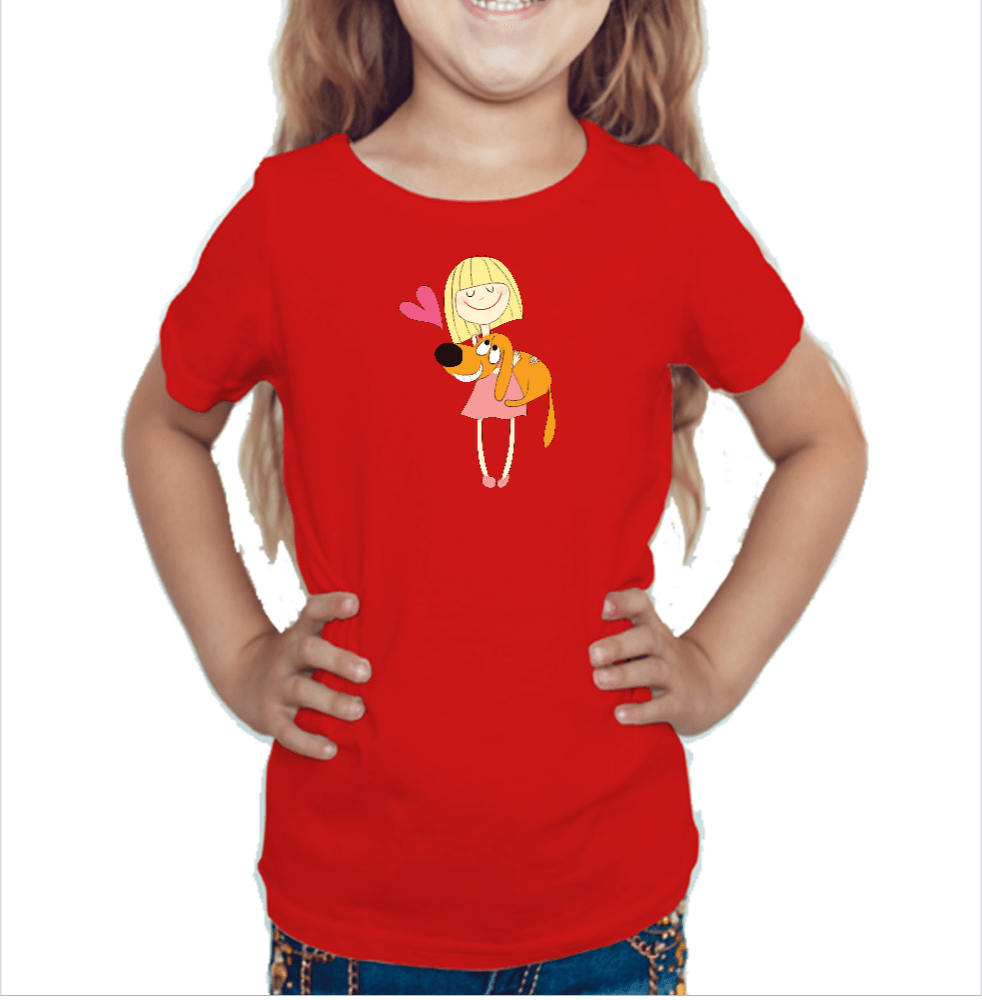 Red tshirt for girls printed with love your dog design