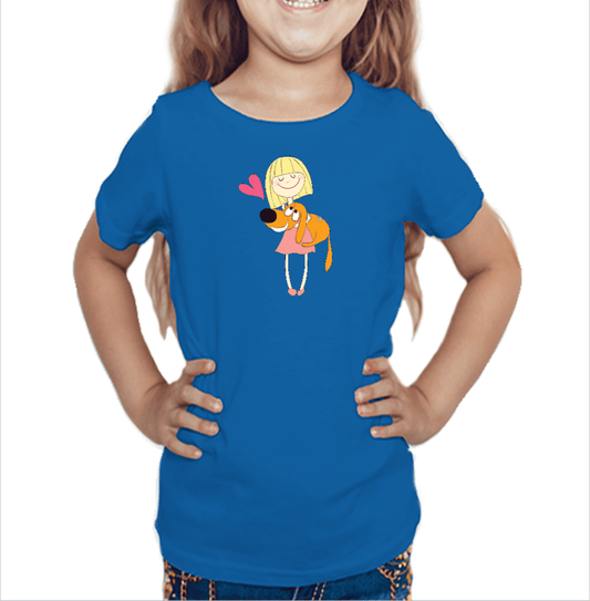 Royal blue tshirt for girls printed with love your dog design