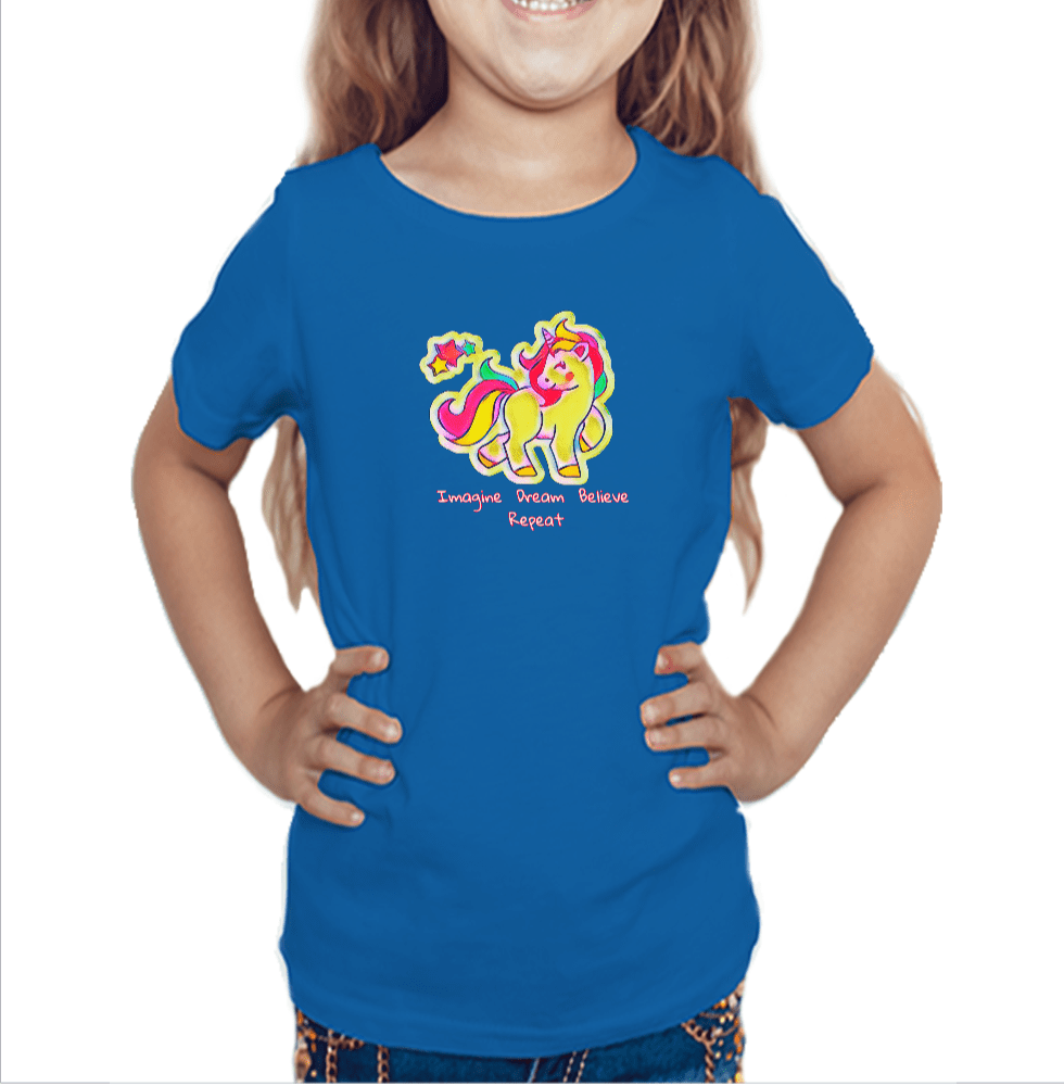 Royal blue tshirt for girls printed with unicorn graphic design