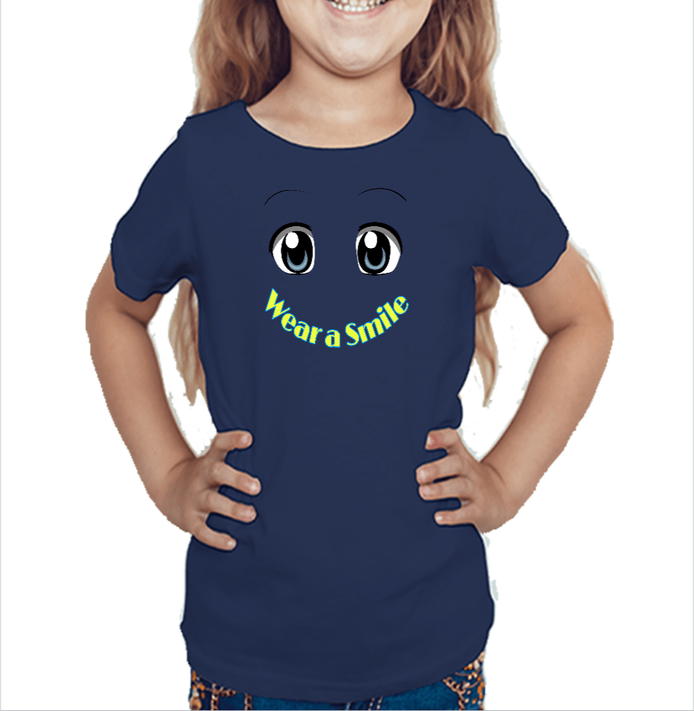 Navy Blue tshirt for girls printed with smiley graphics