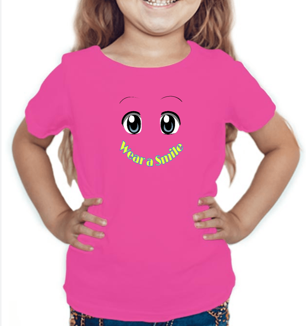 Pink tshirt for girls printed with smiley graphics