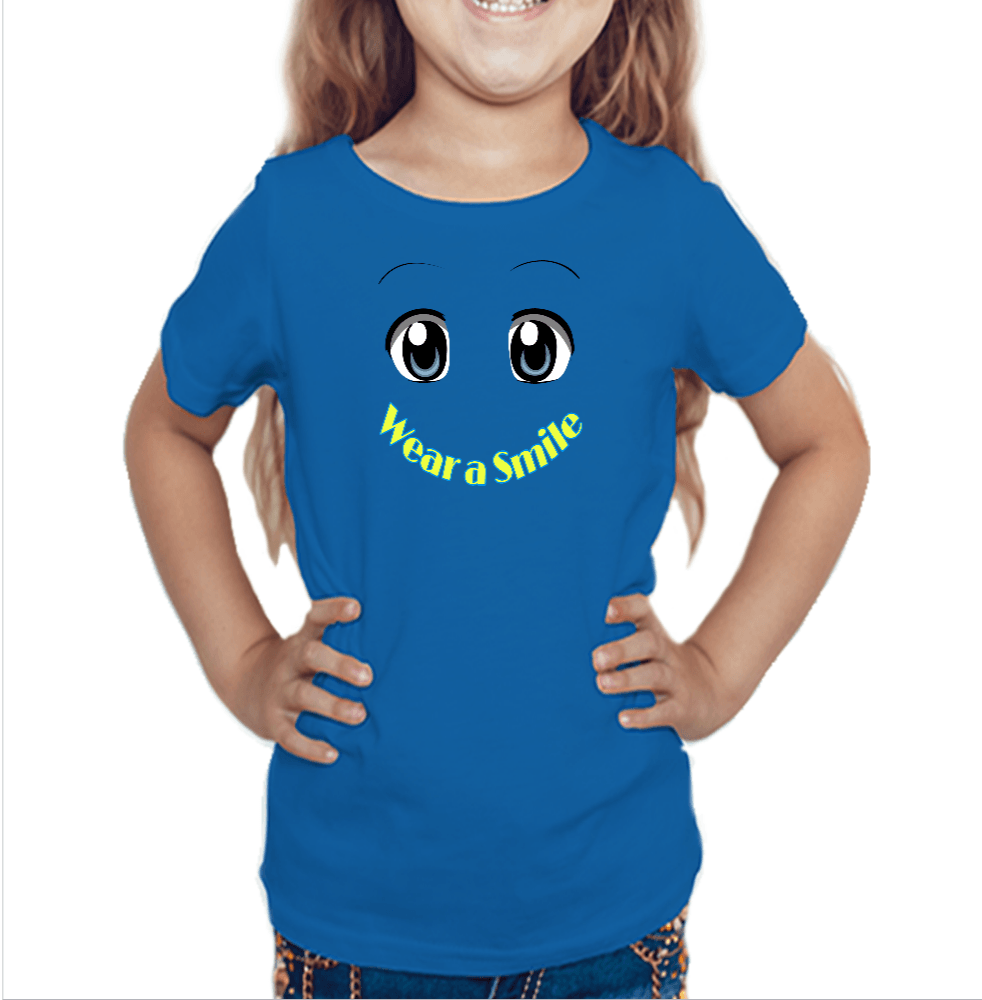 Royal Blue tshirt for girls printed with smiley graphics