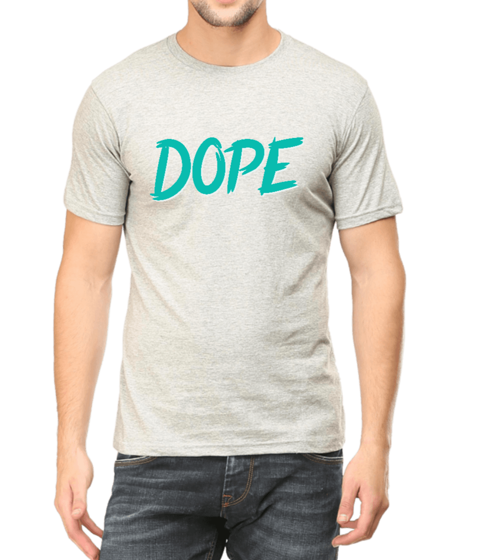 Light grey T-shirt for men with Dope caption
