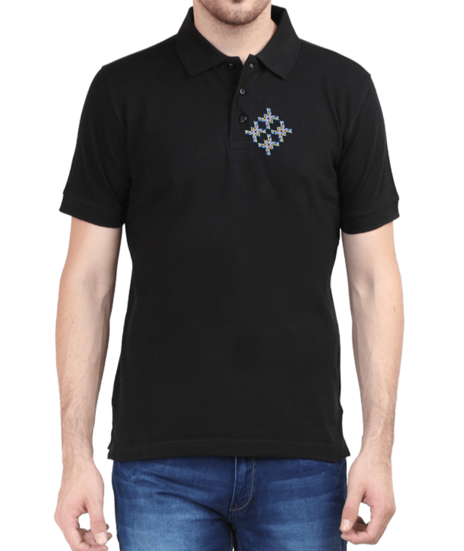 Polo tshirt black with geometric design