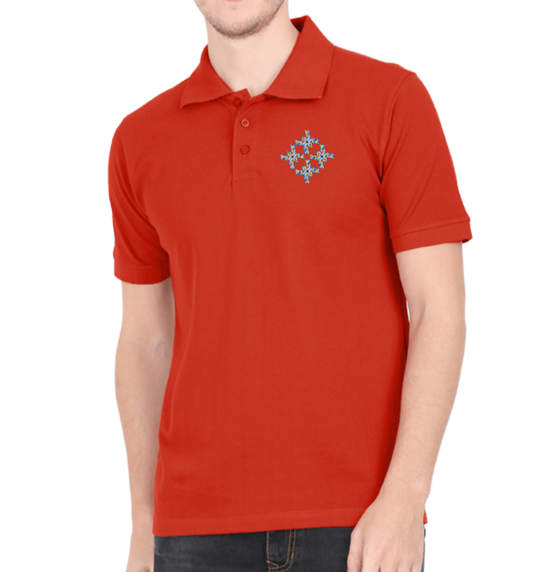 Polo tshirt brick red with geometric design