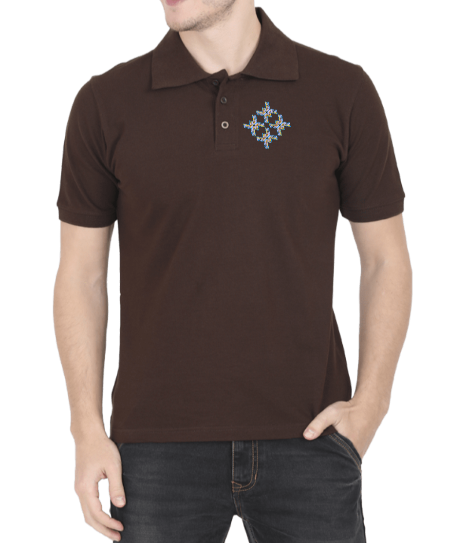 Polo tshirt coffee brown with geometric design