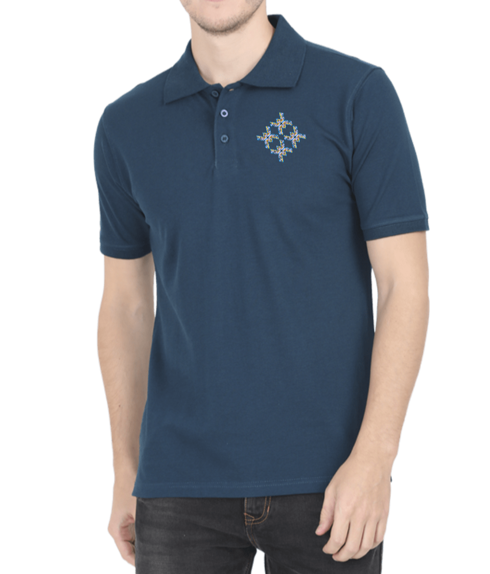 Polo tshirt petrol blue with geometric design