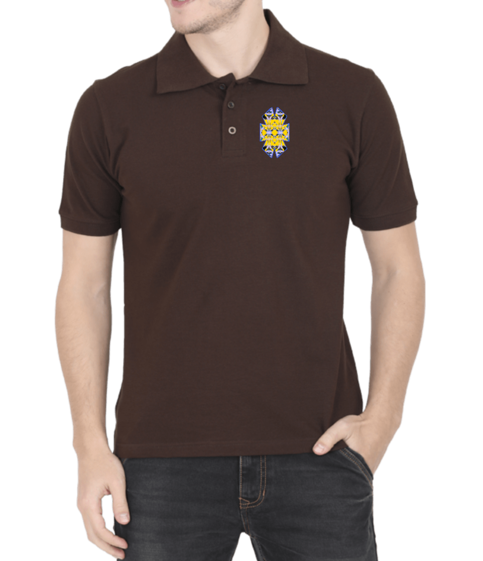 Polo tshirt coffee brown with geometric print on pocket area