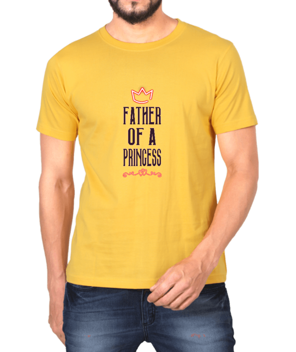 Men's T-shirt golden yellow printed with caption Father of a Princess