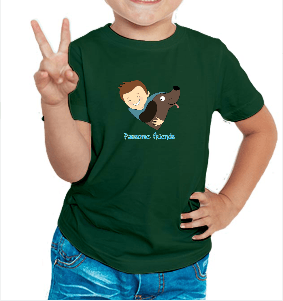 Bottle green tshirt for boys printed with love your dog design