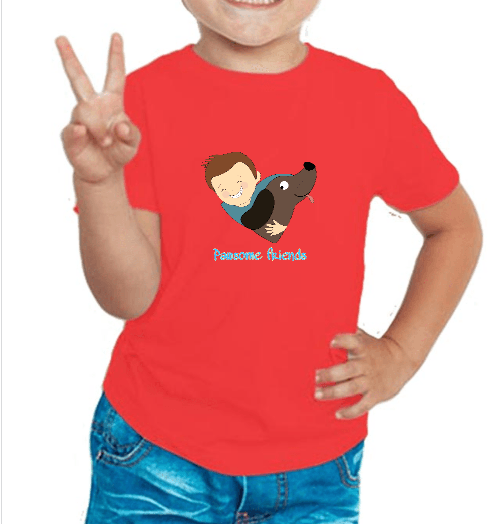 Red tshirt for boys printed with love your dog design