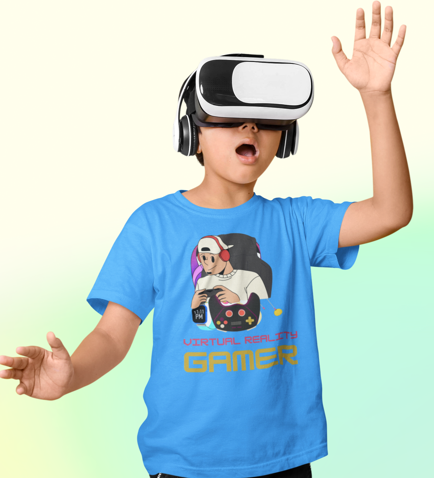 VR Gamer T-shirt for Kids Sky Blue