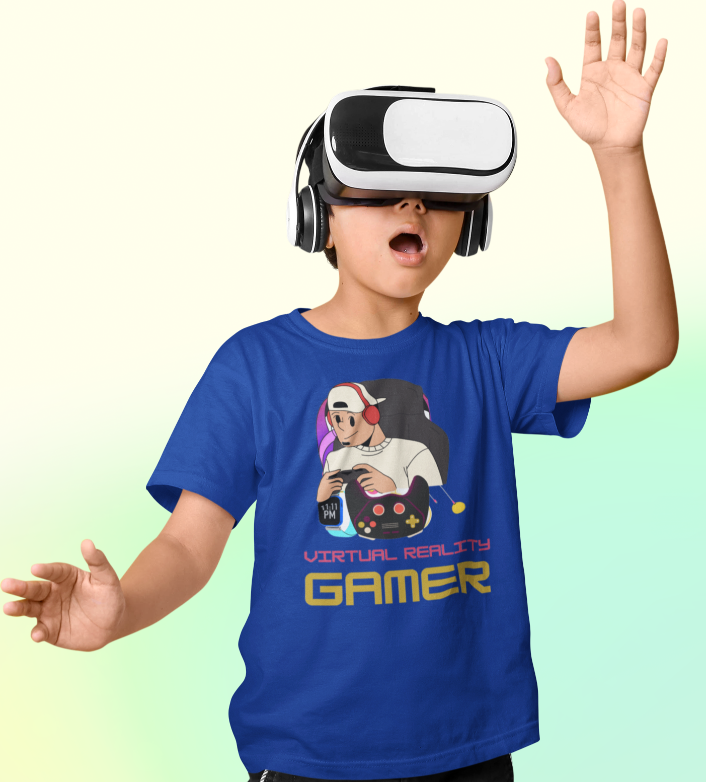 VR Gamer T-shirt for Kids Royal Blue