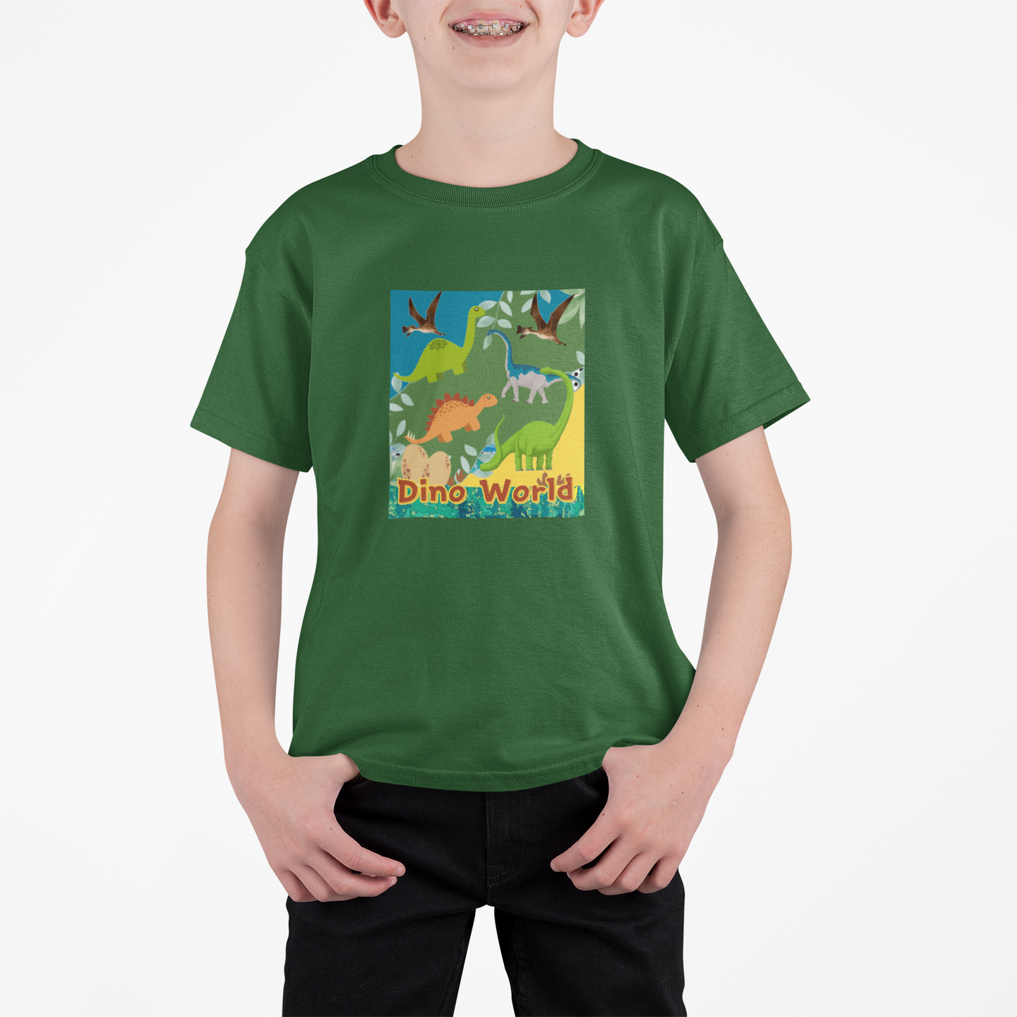 Dinosaur Bottle Green T-shirt for Kids 