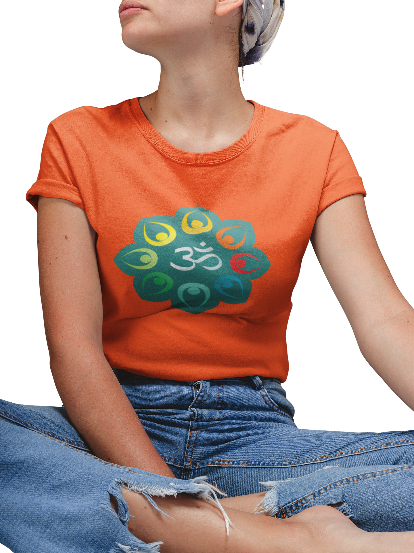 Orange T-shirt for women printed with Om graphic design