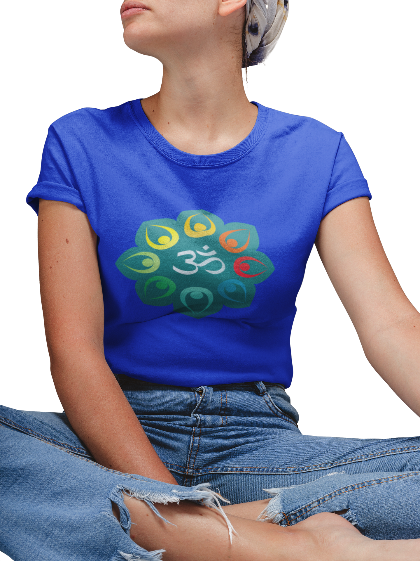 Royal Blue T-shirt for women printed with Om graphic design